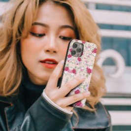 Capa Para iPhone Padrão de colheita floral, cor-de-rosa-na moda e v