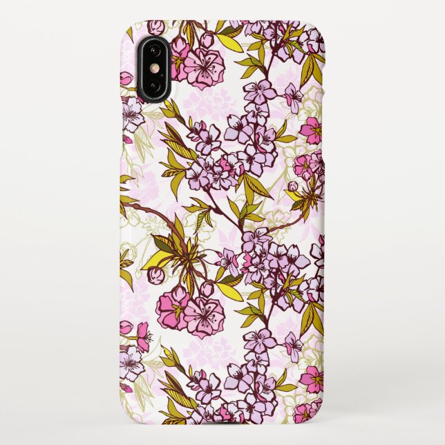 Capa Para iPhone Padrão de Flor de Cereja florescente w (Verso)