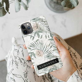 Capa Para iPhone Padrão de Folhas e Flores de Aquarelas Tropicais