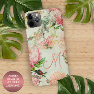 Capa Para iPhone Padrão de Rosa Floral Cor-de-Rosa com Vintage Pers