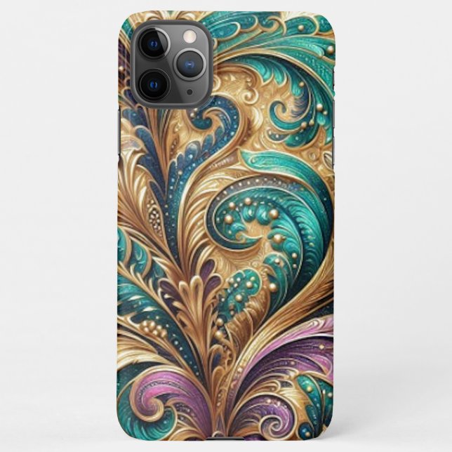 Capa Para iPhone Padrão Dourado de Paisley Verde Azul Roxo Violeta (Verso)