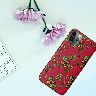 Capa Para iPhone Padrão Floral de Doodles Vermelhos