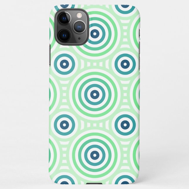 Capa Para iPhone Padrão Geométrico Circular Retroativo em Verde e A (Verso)