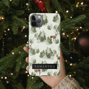 Capa Para iPhone Padrão Invisível da Floresta de Inverno da Aquarel