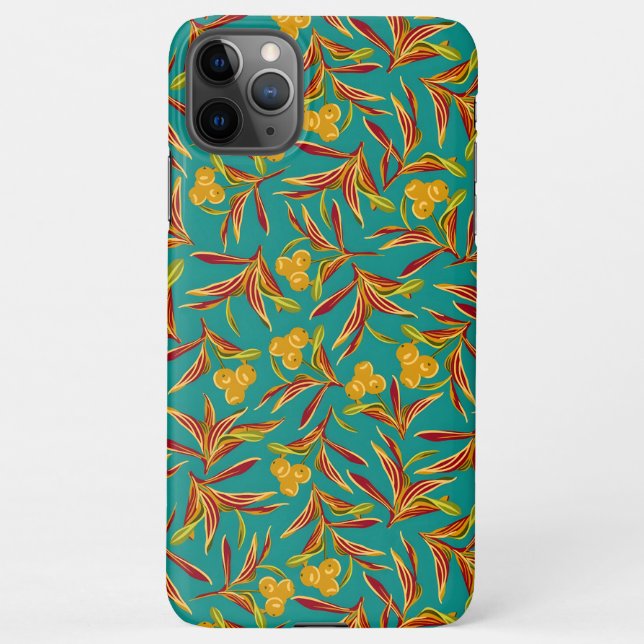 Capa Para iPhone Padrão Tropical com Folhas Vermelhas e Amarelas (Verso)