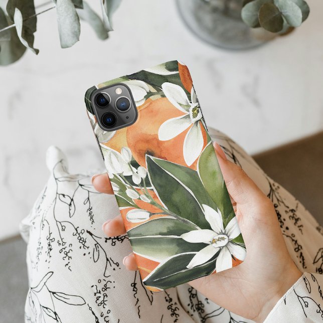 Capa Para iPhone Padrão Tropical Laranja e Flores de Água (Criador carregado)
