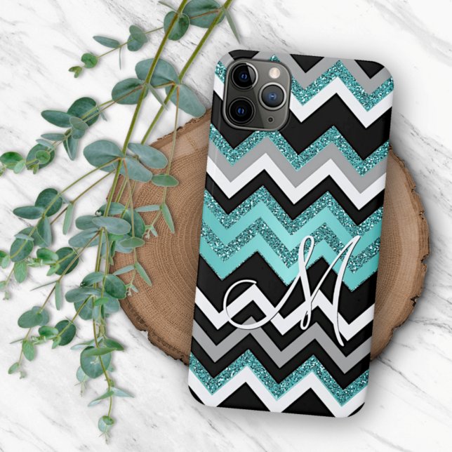 Capa Para iPhone Padrão Zigzag Silver Turquoise Azul Preto Personal (Criador carregado)