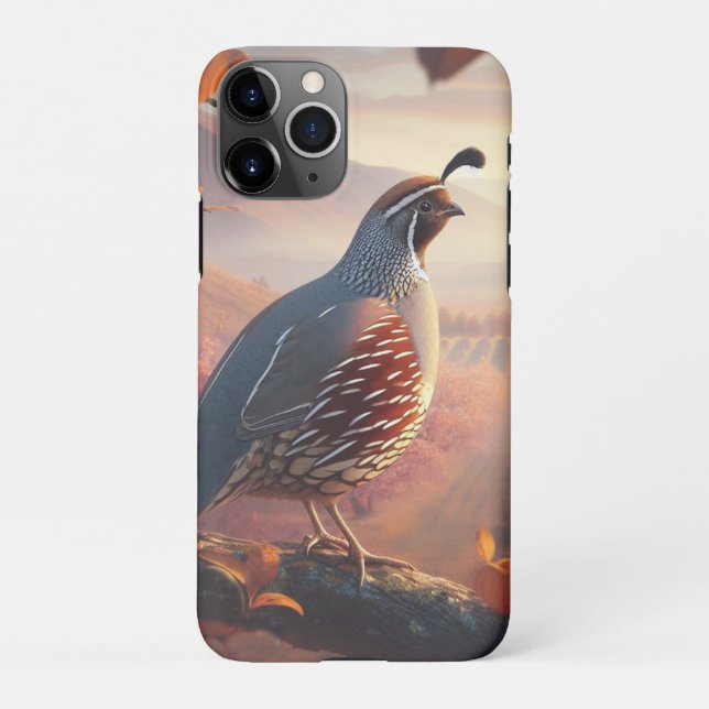 Capa Para iPhone Pássaro Quail da Califórnia com Aquarela Original (Verso)