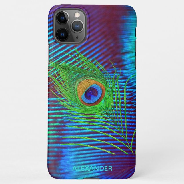 Capa Para iPhone Pavão-Azul Personalizado Nomeado (Verso)