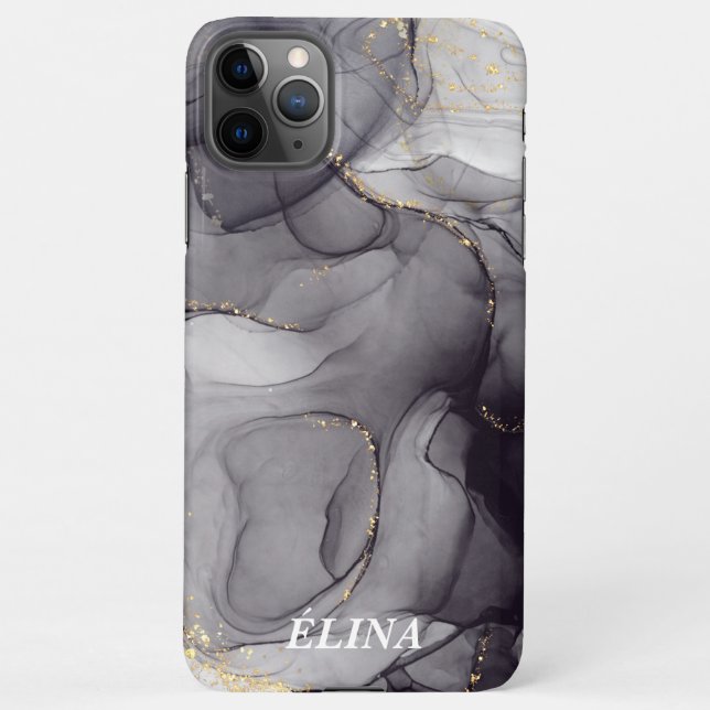 Capa Para iPhone Personalised black and white marble name (Verso)