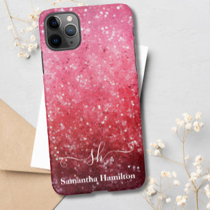 Capa Para iPhone Personalização Chic Monograma De Brilho Rosa Moder