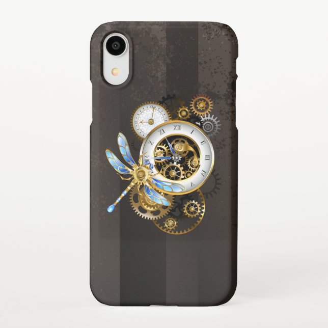 Capa Para iPhone Relógio Steampunk com Dragonfly Mecânica (Verso)