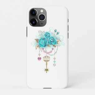 Capa Para iPhone Rosas Turquesas com Chaves