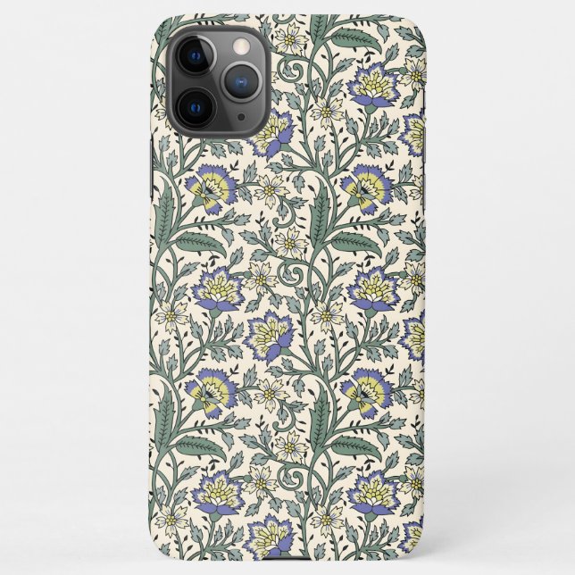 Capa Para iPhone Seamless blue, yellow, and white floral pattern  (Verso)