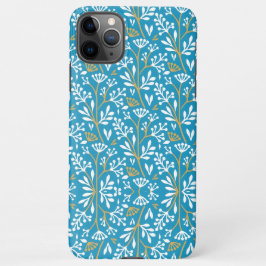 Capa Para iPhone Seamless Floral Pattern: White and Gold on Blue