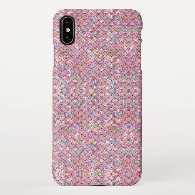 Capa Para iPhone Sereia Rosa Espalha Peixes Holográficos Elegantes (Verso)