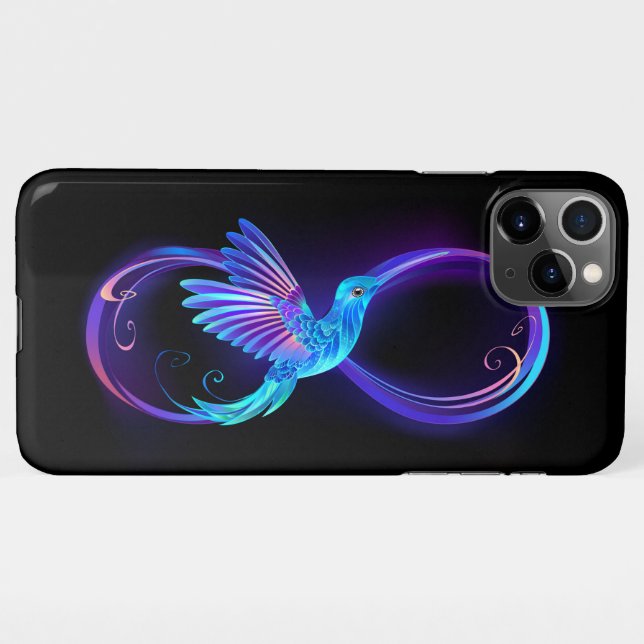 Capa Para iPhone Símbolo Neon Infinity com Hummingbird brilhante (Verso Horizontal)