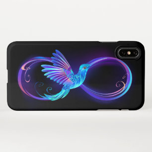 Capa Para iPhone Símbolo Neon Infinity com Hummingbird brilhante