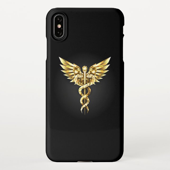 Capa Para iPhone Símbolo Poligonal Dourado Caduceus (Verso)