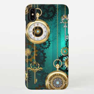 Capa Para iPhone Steampunk Jewelry Watch em um fundo verde