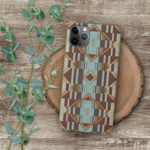 Capa Para iPhone Taupe Brown Orange Turquoise Padrão Mosaico Tribal