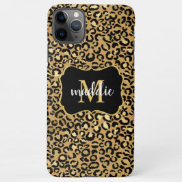 Capa Para iPhone Trendy Monograma Dourado Nome do Padrão Leopard