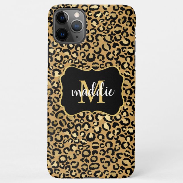 Capa Para iPhone Trendy Monograma Dourado Nome do Padrão Leopard (Verso)