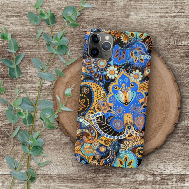 Capa Para iPhone Turquesa Azul Laranja Laranja Negro Paisley Arte F (Criador carregado)