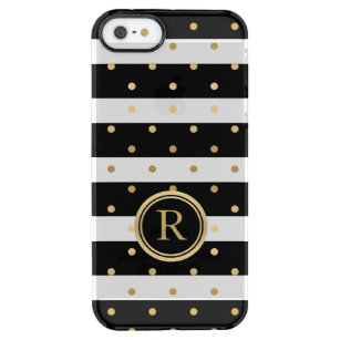 Capa Para iPhone SE/5/5s Transparente Bolinhas Douradas e faixas brancas e pretas