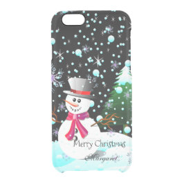 Capa Para iPhone 6/6S Transparente Boneco de neve "Feliz Natal" personalizado