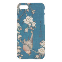 Bullfinch em um ramo Weeping da cereja por Hokusai