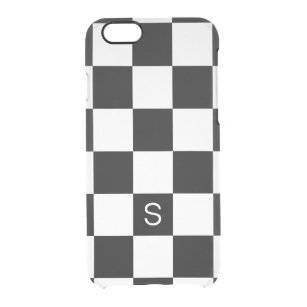 Capa Para iPhone 6/6S Transparente Monograma Checkered branco preto