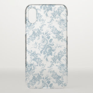 Capa Para iPhone X Torno Floral Branco e Azul gravado Elegante