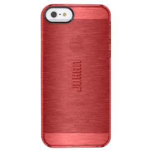 Capa Para iPhone SE/5/5s Transparente Vermelho Metálico Monograma Bruto Alumínio