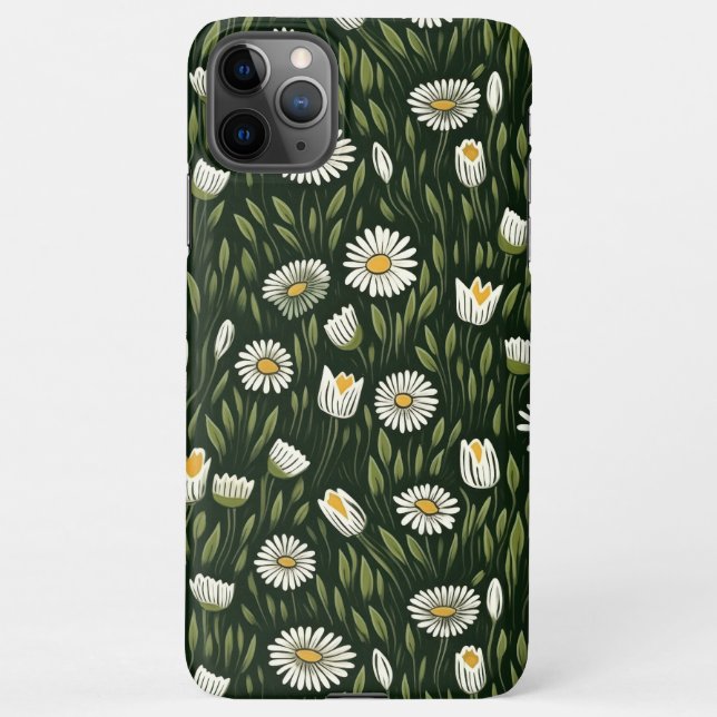 Capa Para iPhone Vibrant Daisy Pattern with Lush Green Accents (Verso)