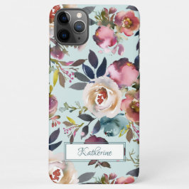 Capa Para iPhone Vintage Watercolor Verde Rosa Verde Dusty Floral D