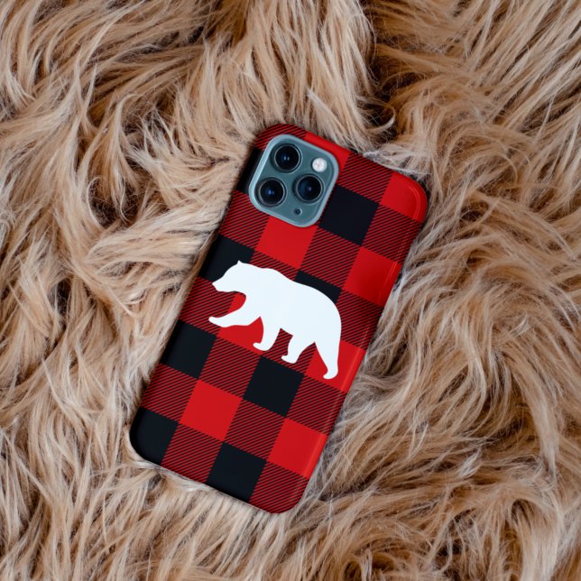 Capa Para iPhone Xadrez de Buffalo Vermelho e Urso Branco (Criador carregado)