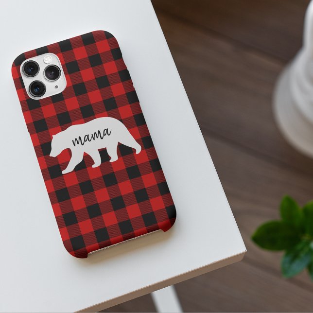 Capa Para iPhone Xadrez Vermelha Moderna E Urso Branco (Criador carregado)