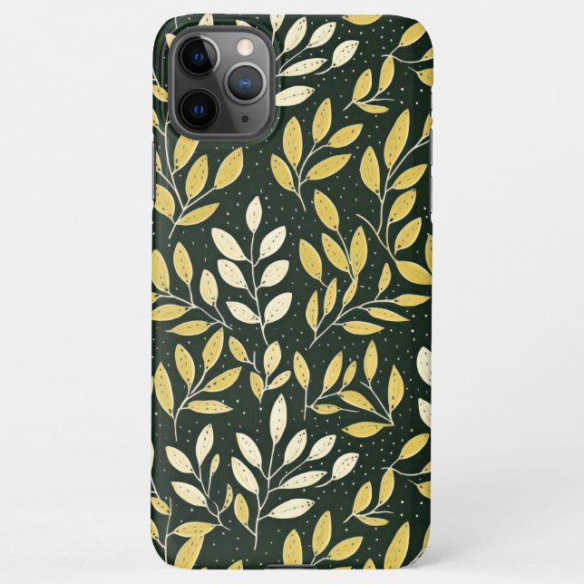 Capa Para iPhone Yellow and Cream Leafy Branches Pattern  (Verso)