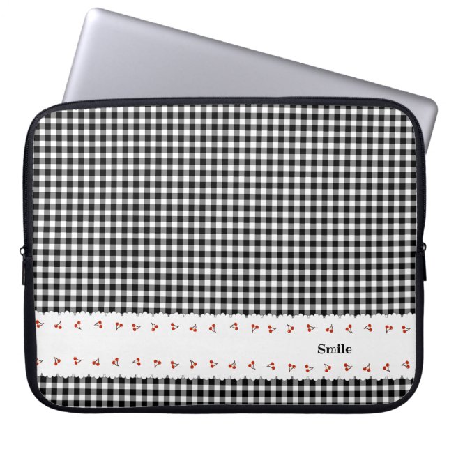 CAPA PARA NOTEBOOK 名前 カスタマイズ チェリー　チェック　ブラック ラップトップスリーブ (Frente)