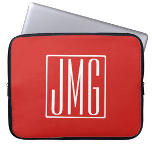 Capa Para Notebook 3 iniciais monograma Vermelho e Branco (ou cor d
