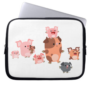 Capa Para Notebook A bolsa de laptop bonito da família do porco dos