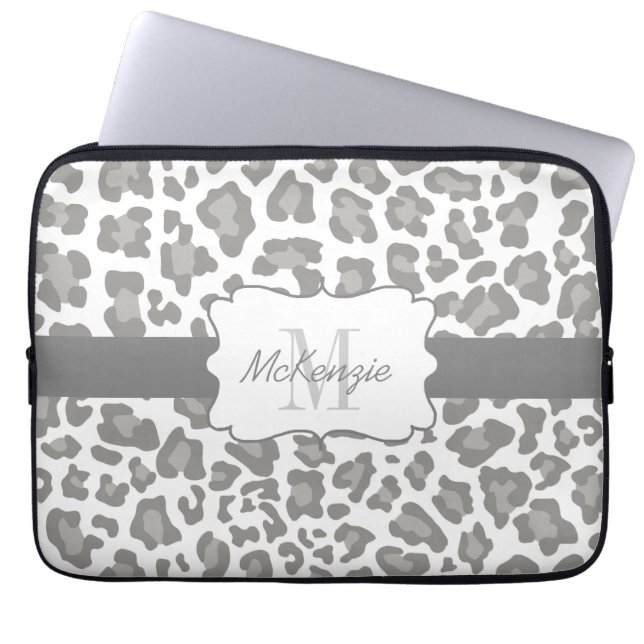 Capa Para Notebook A bolsa de laptop branca e cinzenta do leopardo do (Frente)