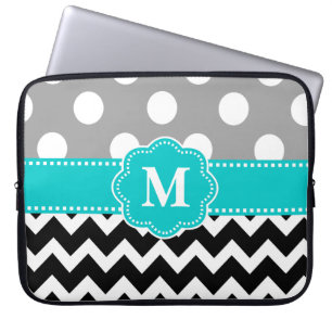 Capa Para Notebook A bolsa de laptop cinzenta do monograma de Chevron