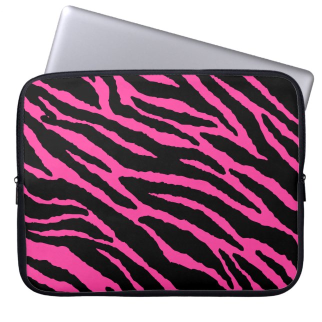 Capa Para Notebook A bolsa de laptop da zebra do rosa quente (Frente)