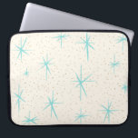 Capa Para Notebook A bolsa de laptop de Starbursts de turquesa da era<br><div class="desc">Os starbursts azuis das características deste teste padrão da bolsa de laptop de Starbursts de turquesa da era espacial em um fundo cremoso com o ouro colorido salpicam. Inspirado por um teste padrão moderno do prato do meio século clássico, este design tem um dom autêntico do vintage. Os bens kitschy...</div>