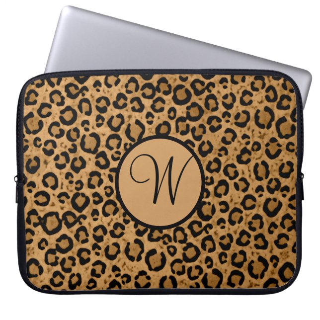 Capa Para Notebook A bolsa de laptop do leopardo com inicial (Frente)