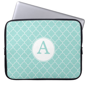 Capa Para Notebook A bolsa de laptop do monograma do laço do Aqua
