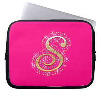 Capa Para Notebook A bolsa de laptop dourada da inicial "S"
