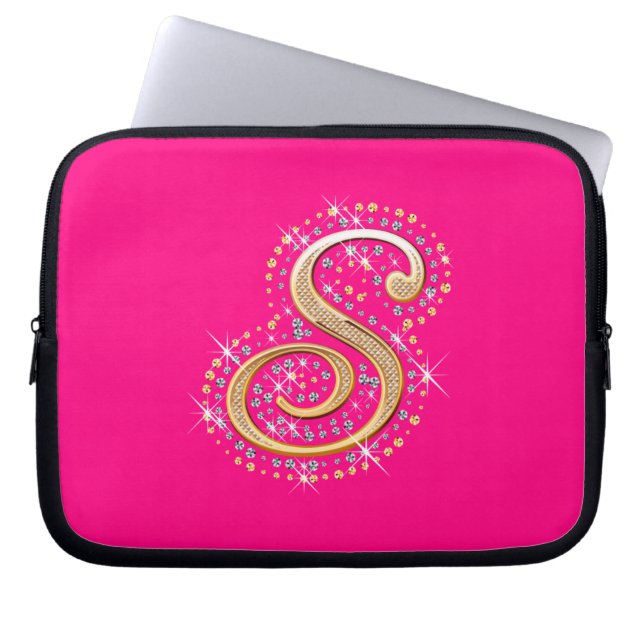 Capa Para Notebook A bolsa de laptop dourada da inicial "S" (Frente)